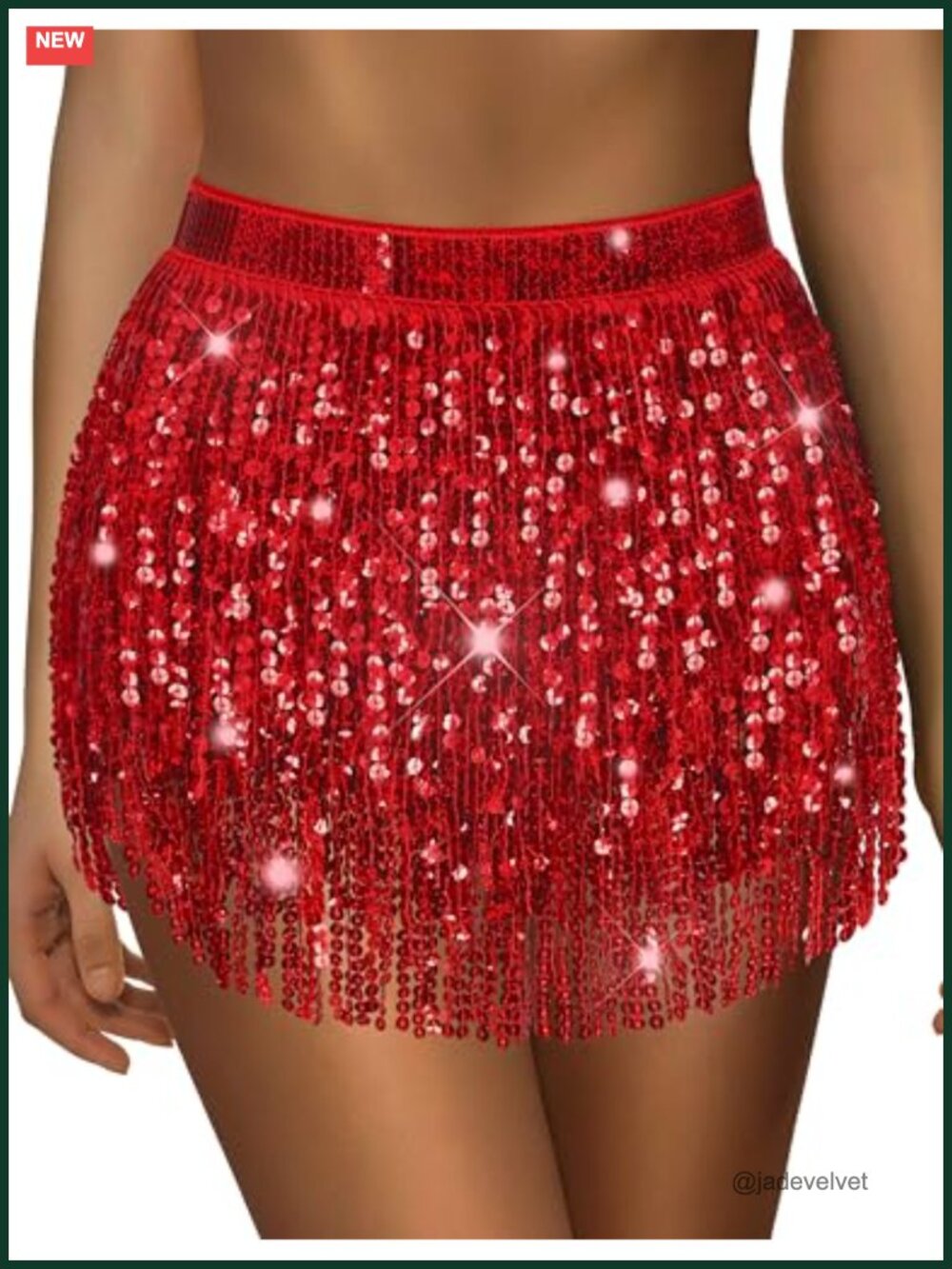 Sequin Tassel Belly Dance Skirt Fringe Hip Scarf Polyester Sparkly Rave